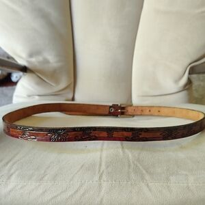 Brown Leather Belt with Floral Design